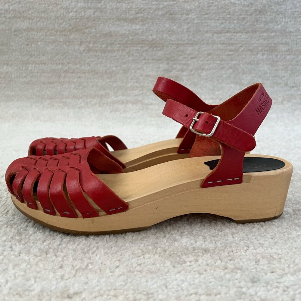 Swedish Hasbeens Red Strappy Clogs Sandals Shoes 40